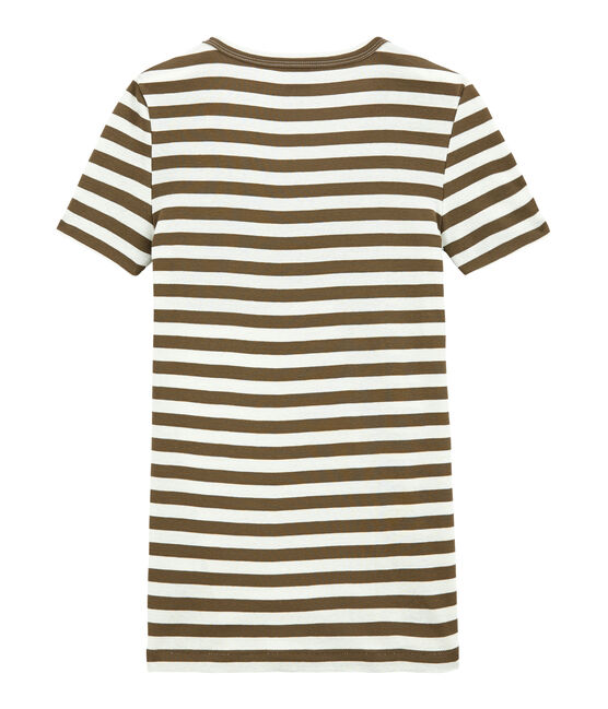 Camiseta de canalé original de rayas con cuello en pico para mujer marron SHITAKE/blanco MARSHMALLOW