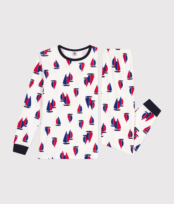 Pijama de algodón estampado con motivo de barcos júnior blanco MARSHMALLOW/blanco MULTICO