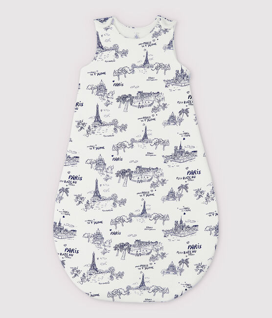 Saco de dormir en tela de Jouy Paris de bebé de algodón blanco MARSHMALLOW/azul MEDIEVAL