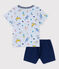 Pijama corto de algodón con estampado de animales de yoga de niño azul FRAICHEUR/blanco MULTICO