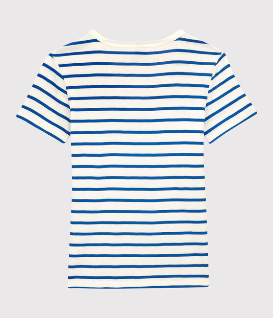 Camiseta L'ICONIQUE con cuello de pico de algodón orgánico de mujer blanco MARSHMALLOW/azul DELFT