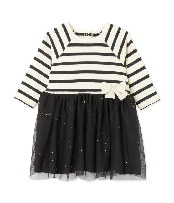 Vestido bi-materia para bebé niña beige COQUILLE/gris CAPECOD