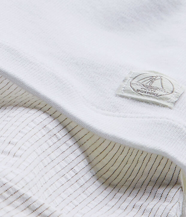 Pelele corto para beb&eacute; ni&ntilde;o bi-materia blanco/beige