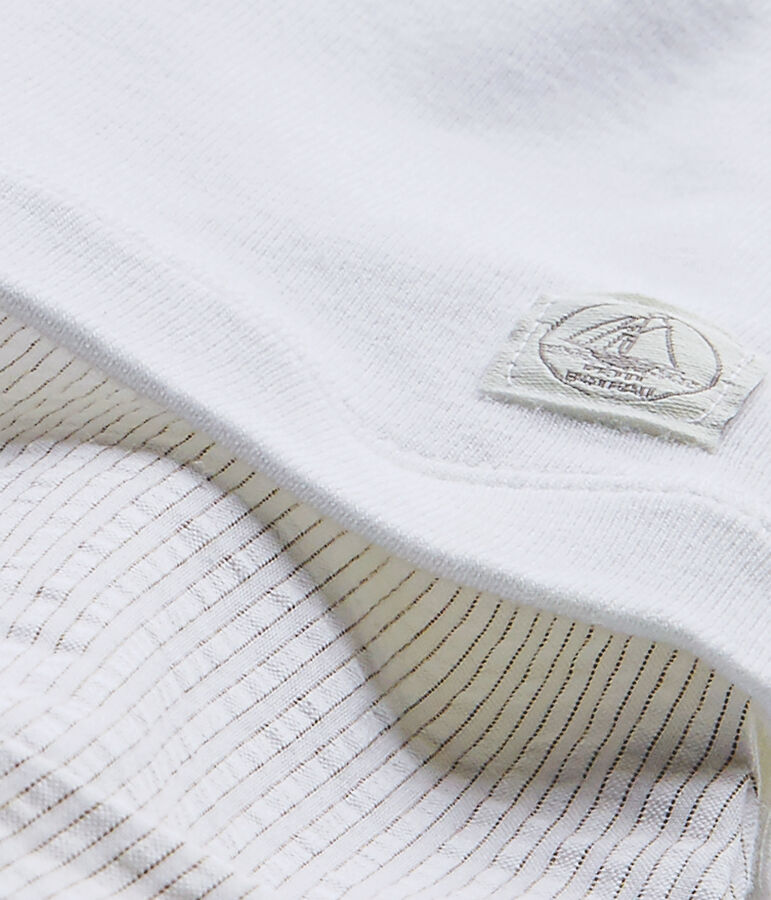 Pelele corto para beb&eacute; ni&ntilde;o bi-materia blanco/beige