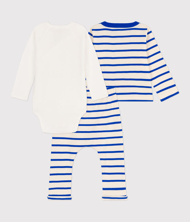 Conjunto de algod&oacute;n con rayas marineras para beb&eacute; crudo/azul