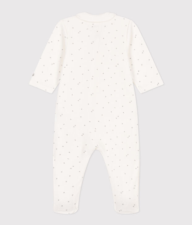 Pijama de terciopelo con estrellas para beb&eacute; blanco/gris