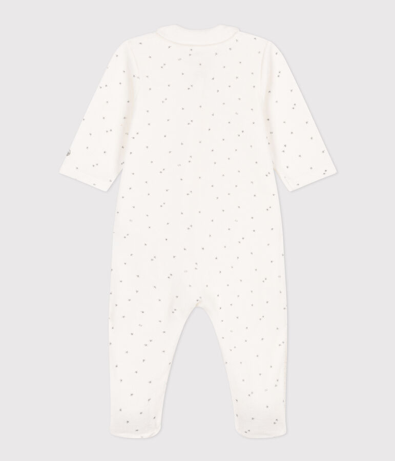 Pijama de terciopelo con estrellas para beb&eacute; blanco/gris