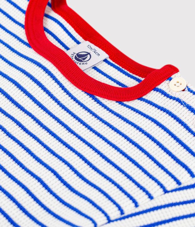 Camiseta de manga corta de algod&oacute;n a rayas para beb&eacute; azul/azul