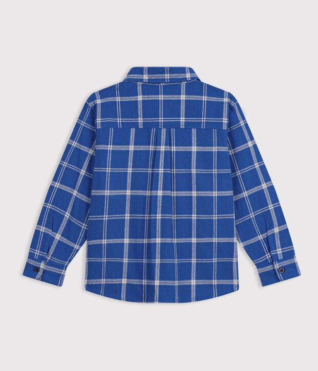 Camisa infantil de algod&oacute;n a cuadros azul/crudo