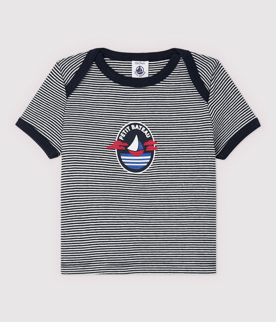 Camiseta de manga corta de algodón de bebé niño azul SMOKING/blanco MARSHMALLOW