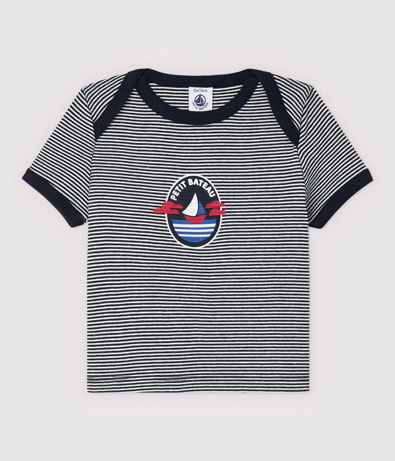 Camiseta de manga corta de algod&oacute;n de beb&eacute; ni&ntilde;o azul/blanco