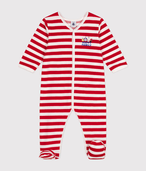 Pijama de Navidad de terciopelo para beb&eacute; rojo/blanco