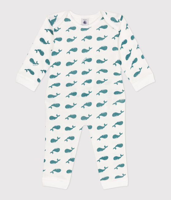Pijama de algodón con ballenas y abertura sin botones de presión para bebé verde MARSHMALLOW/ DRAGONFLY
