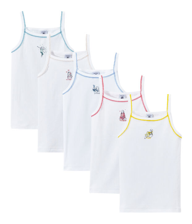 Lote de 5 camisetas de tirante fino estampadas para ni&ntilde;a blanco