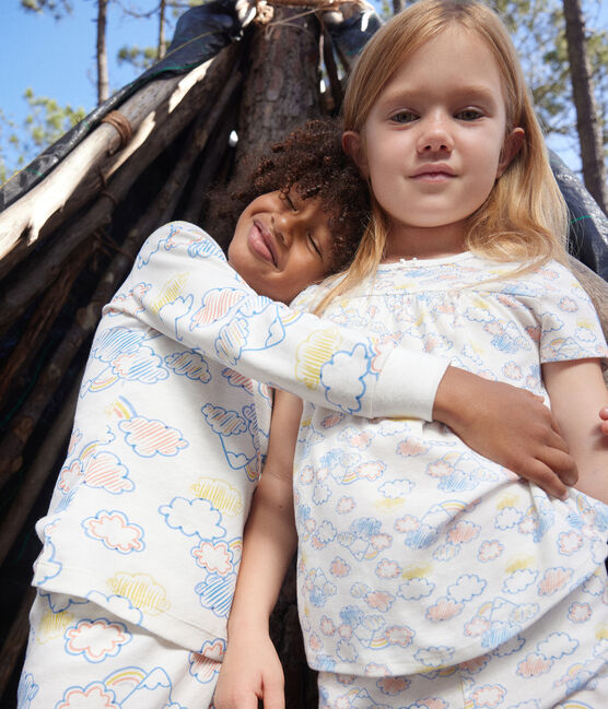 Pijama corto infantil con estampado de arcoíris de algodón  blanco MARSHMALLOW/blanco MULTICO