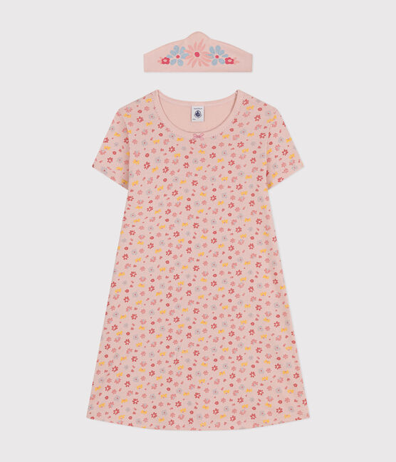 Camisón infantil y su diadema de algodón con motivo de flores rosa SALINE/blanco MULTICO