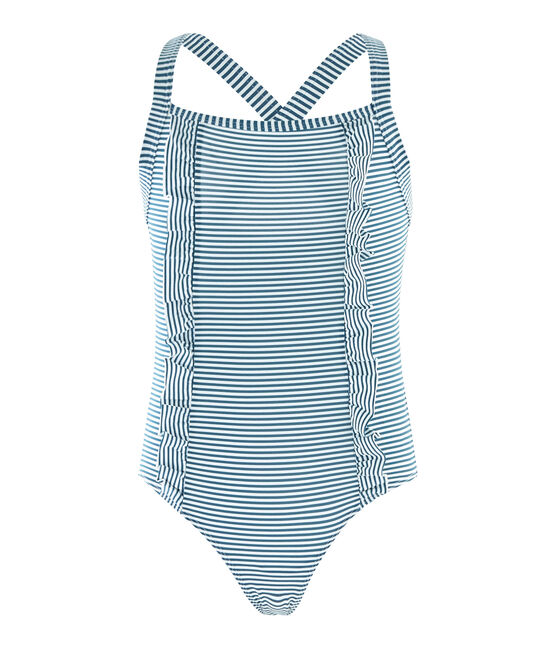 Traje de baño 1 pieza para niña verde PINEDE/blanco MARSHMALLOW