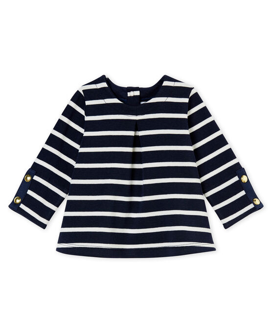 Blusa para bebé niña con rayas marineras azul SMOKING/blanco MARSHMALLOW