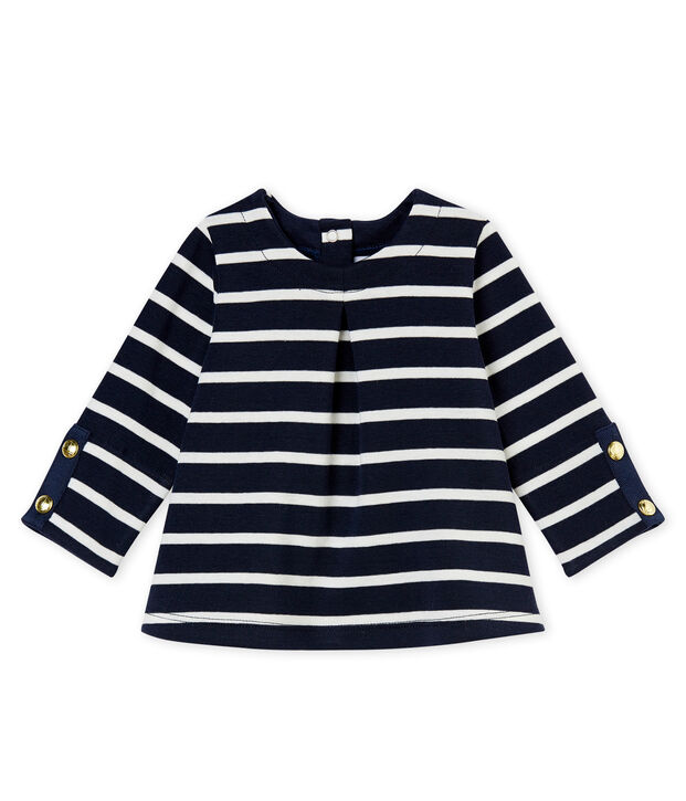 Blusa para beb&eacute; ni&ntilde;a con rayas marineras azul/blanco