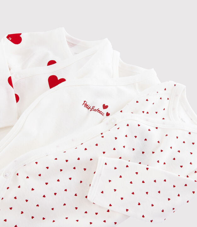 Lote de bodis cruzados de manga larga para beb&eacute; (unisex) en algod&oacute;n con estampado de corazones multicolor