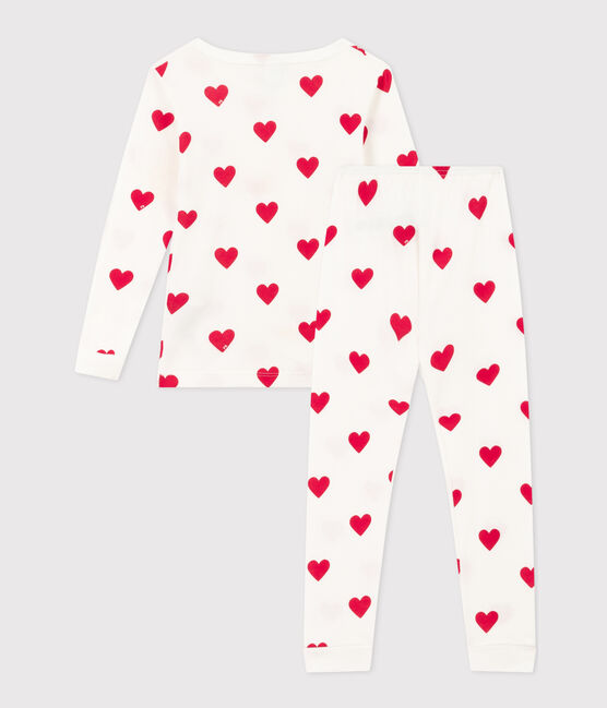 Pijama de algodón ajustado con corazones para niña blanco MARSHMALLOW/rojo TERKUIT