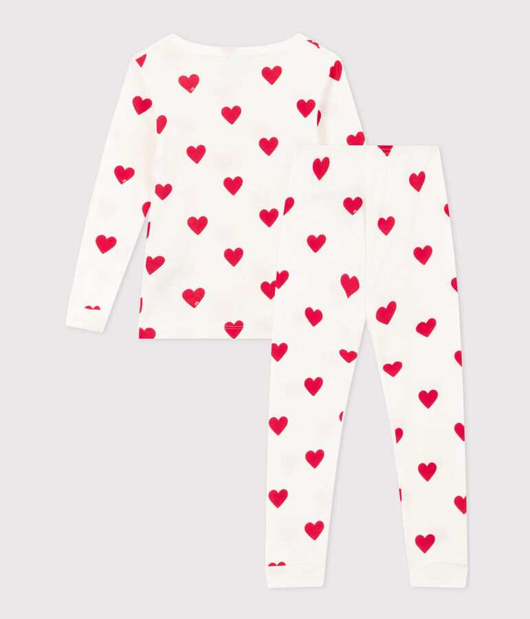Pijama de algod&oacute;n ajustado con corazones para ni&ntilde;a blanco/rojo