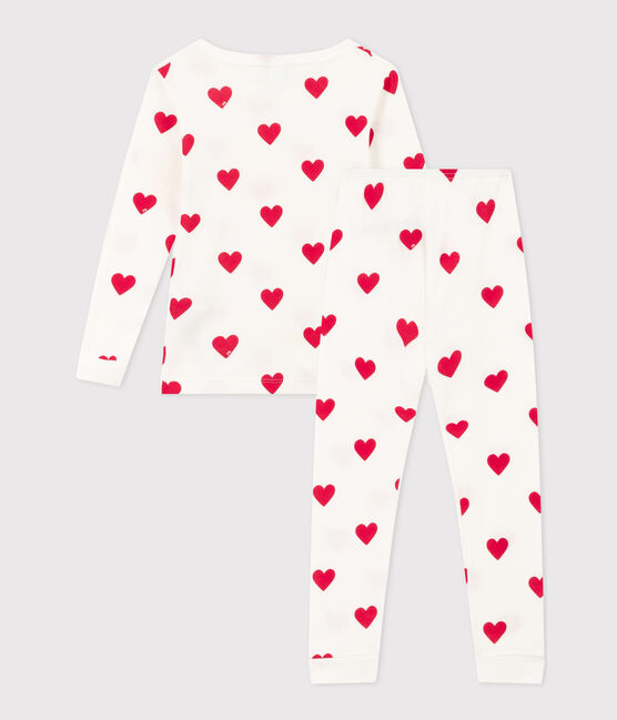 Pijama de algodón ajustado con corazones para niña blanco MARSHMALLOW/rojo TERKUIT