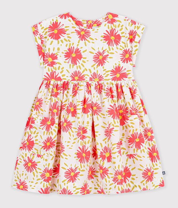 Vestido infantil de algod&oacute;n de manga corta con flores blanco/multicolor
