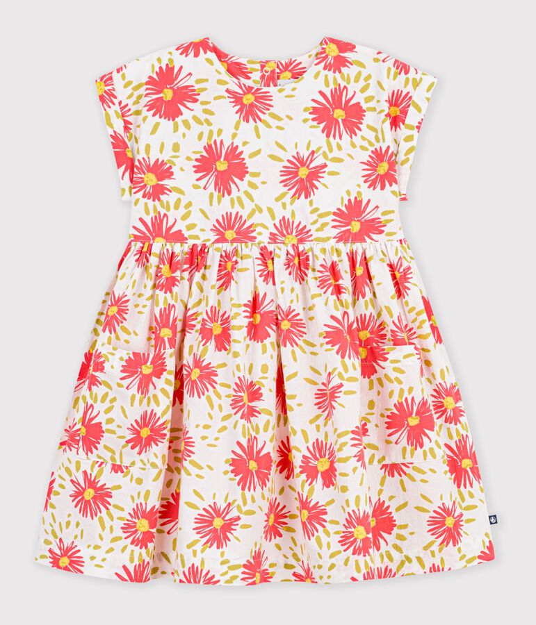 Vestido infantil de algod&oacute;n de manga corta con flores blanco/multicolor