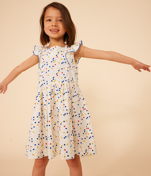 Vestido de lunares de popelina sin mangas para ni&ntilde;a blanco/multicolor