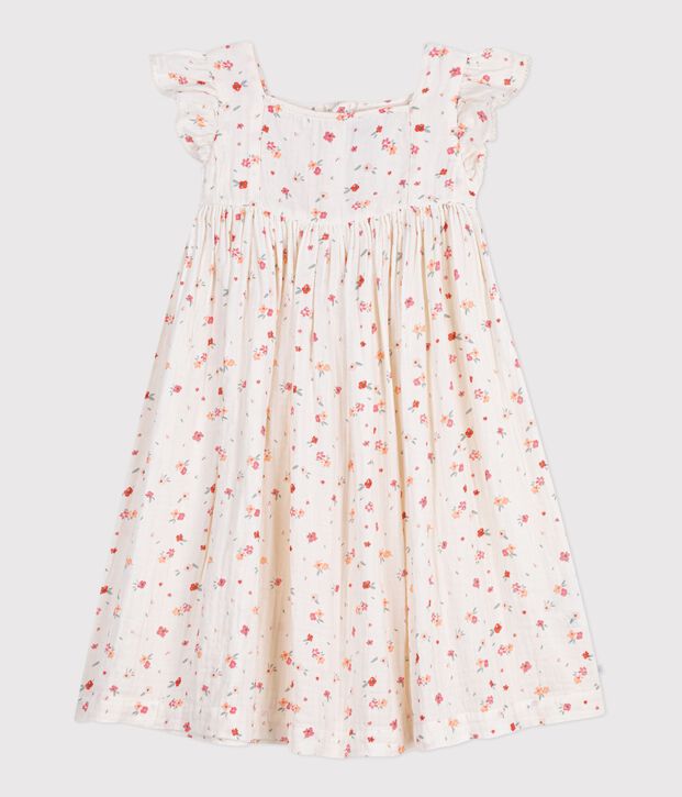 Vestido infantil sin mangas en algod&oacute;n estampado blanco/multicolor