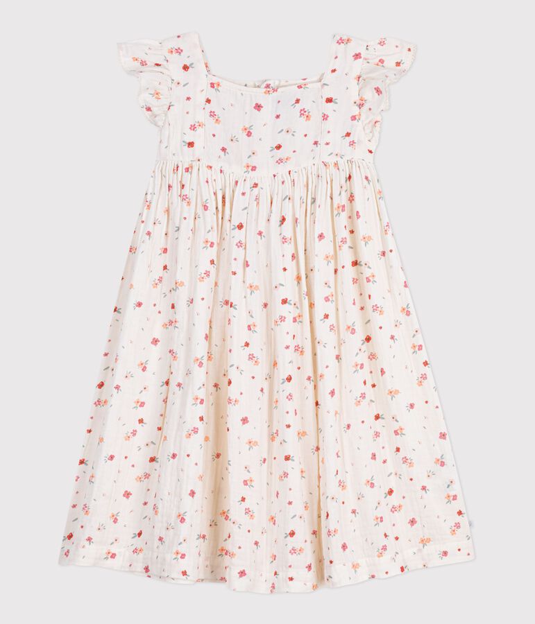 Vestido infantil sin mangas en algod&oacute;n estampado blanco/multicolor