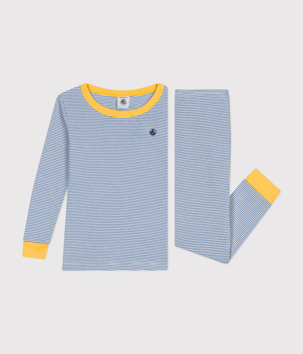 Pijama infantil ajustado de algod&oacute;n a rayas azul/blanco