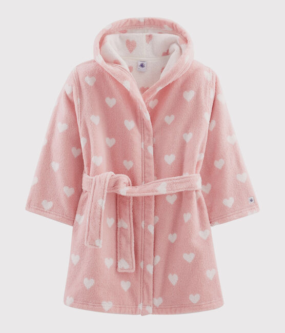 Albornoz con corazón de rizo para niña rosa CHARME/blanco MARSHMALLOW