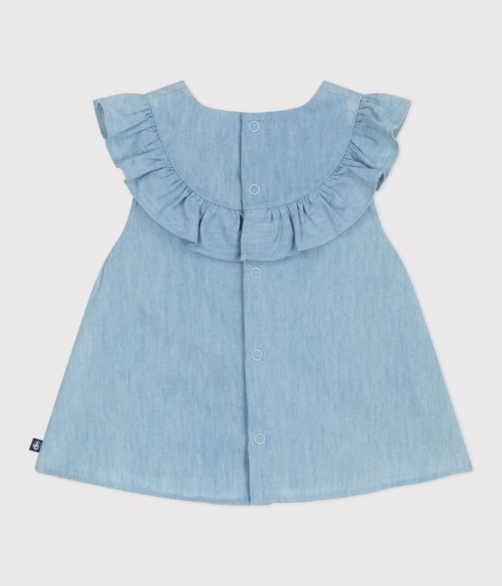 Blusa sin mangas de algodón chambray bordado para bebé azul BLEU CLAIR