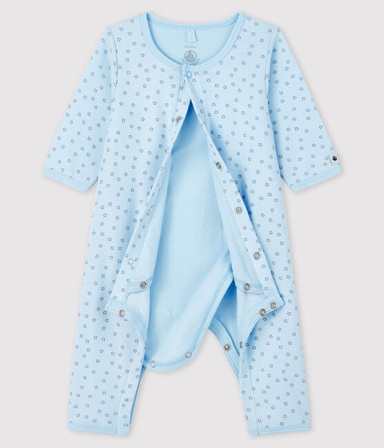 Bodi pijama sin pies con estrellas de bebé niño de algodón orgánico azul FRAICHEUR/gris CONCRETE