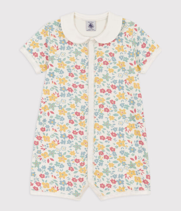 Mono corto de algod&oacute;n con flores para beb&eacute; blanco/multicolor