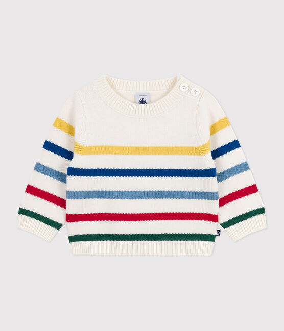 Jersey de lana y algodón a rayas multicolores para bebé blanco MARSHMALLOW/blanco MULTICO