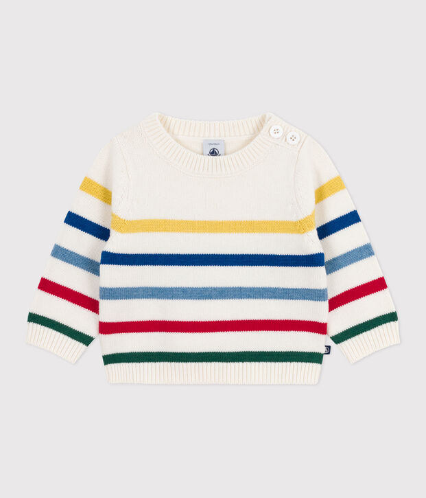 Jersey de lana y algod&oacute;n a rayas multicolores para beb&eacute; blanco/multicolor