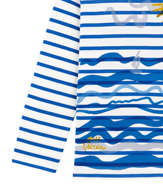 Camiseta marinera infantil creativa para niño blanco MARSHMALLOW/azul PERSE