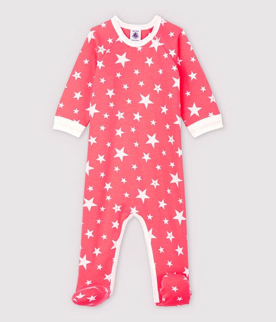 Pijama enterizo con cremallera de estrellas de algodón de bebé rosa PEACHY/blanco MARSHMALLOW