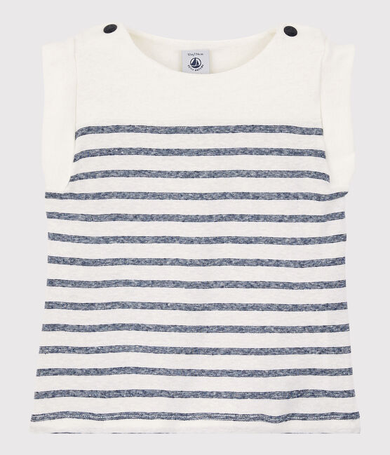 Camiseta de manga corta de algodón/lino de bebé niño blanco MARSHMALLOW/azul MEDIEVAL