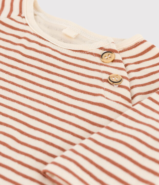 Camiseta a rayas de t&uacute;bico de algod&oacute;n para beb&eacute; crudo/marron/crudo