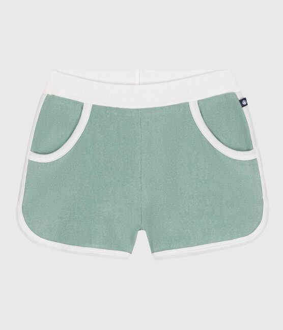 Shorts infantiles de rizo de algodón liso verde PAUL