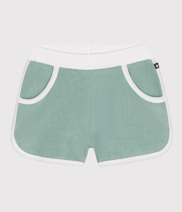 Shorts infantiles de rizo de algod&oacute;n liso verde