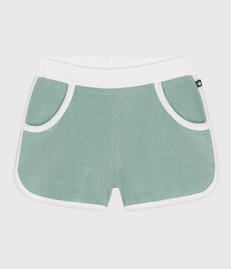 Shorts infantiles de rizo de algod&oacute;n liso verde PAUL