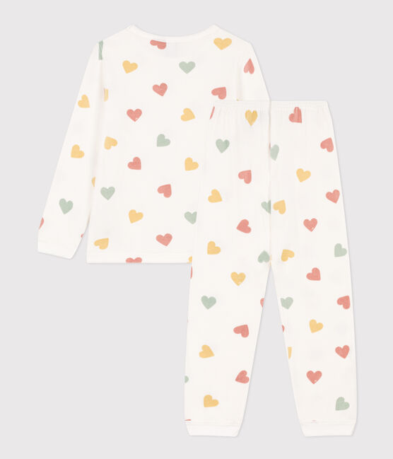 Pijama de terciopelo con corazón para niña blanco MARSHMALLOW/blanco MULTICO