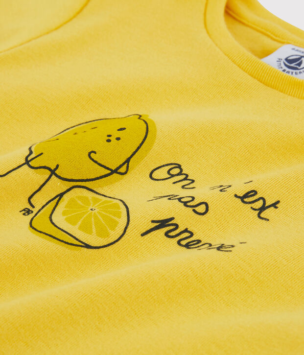 Camiseta de manga corta de algod&oacute;n de ni&ntilde;a amarillo