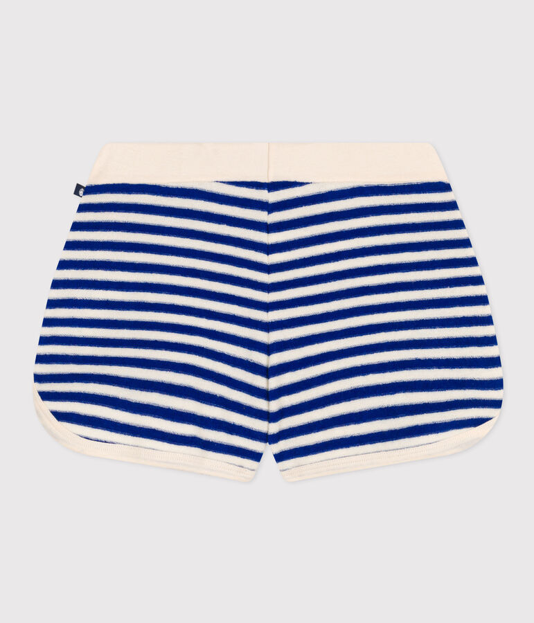 Shorts de rizo a rayas para ni&ntilde;a azul/crudo