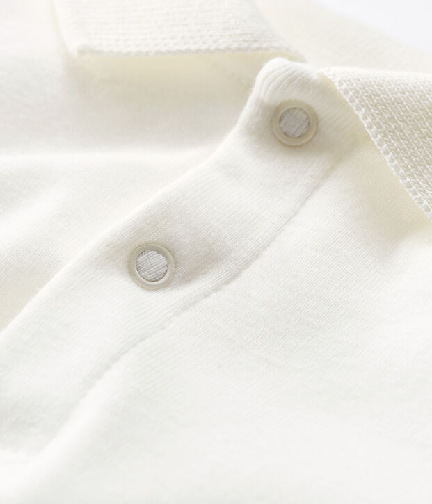 Bodi de manga larga con cuello de polo de algod&oacute;n para beb&eacute; blanco